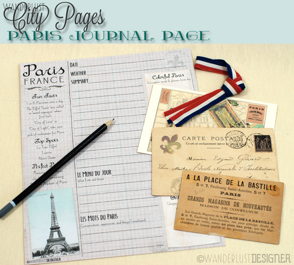 City Pages: Printable Paris Journal Page by Wanderlust Designer