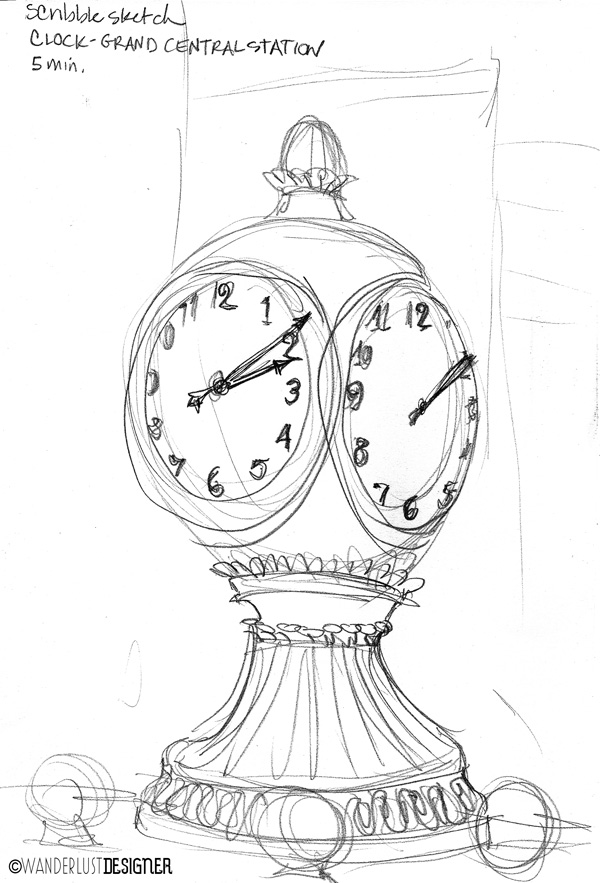 5 Minute Scribble Sketch: Clock at Grand Central Station, New York City