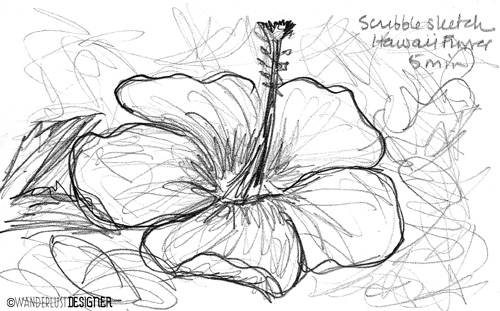 Hawaiian Hibiscus Scribble Sketch by Wanderlust Designer