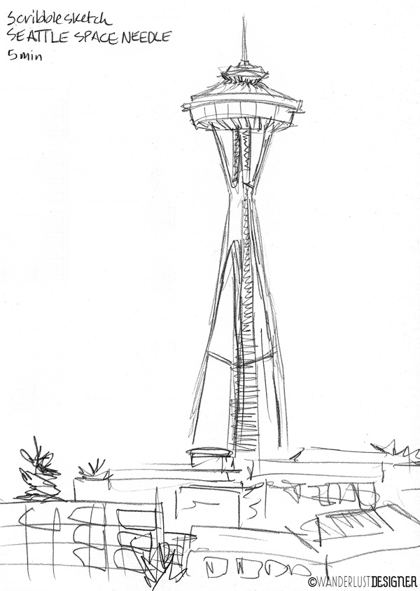 5 Minute Scribble Sketch - Seattle Space Needle by Wanderlust Designer