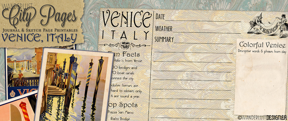 Free Printable Venice, Italy Journal and Sketch Pages by Wanderlust Designer