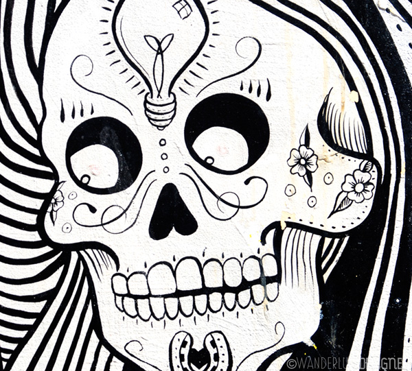 Dia de los Muertos Style Skull Street Art, Clarion Alley, Mission District, San Francisco (photo by Wanderlust Designer)