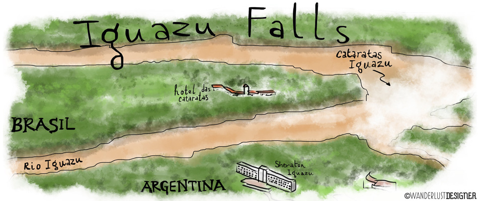 Iguazu Falls Separates Brasil from Argentina - Sketch by Wanderlust Designer