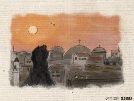 Sunset in Istanbul by Wanderlust Designer - Sketch on a Turkish Newspaper
