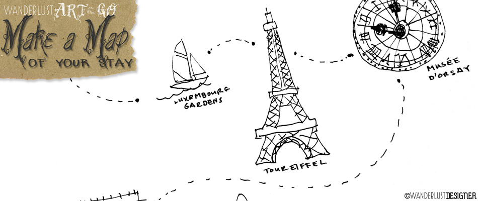Art on the Go: Map Sketch of My Visit to Paris by Wanderlust Designer