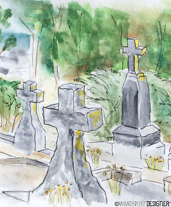 Cemetery Scene Close Up - Half Moon Bay, CA (watercolor by Wanderlust Designer)