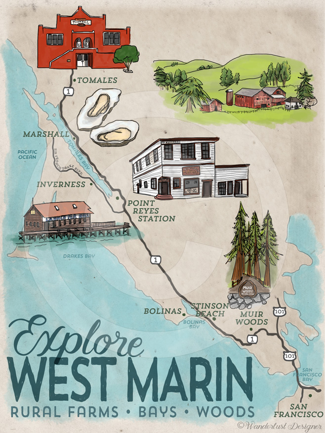 Explore West Marin Map by Wanderlust Designer