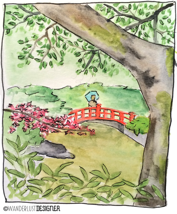 Private Japanese Garden in Tokyo (watercolor by Wanderlust Designer)