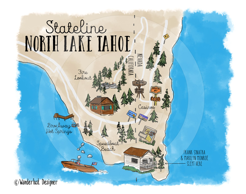 Stateline North Lake Tahoe Map by Wanderlust Designer