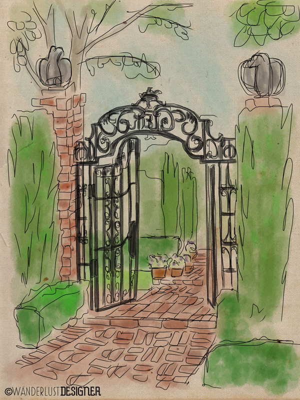 Ornate Iron Gate in Filoli Gardens (20 minute sketch by Wanderlust Designer)