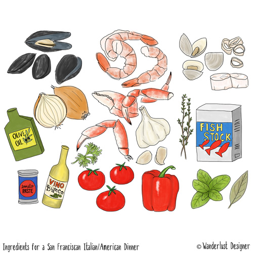 Ingredients for Cioppino Fish Stew by Wanderlust Designer