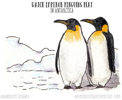 Watch Emperor Penguins Play in Antarctica - Illustrated Travel Bucket List by Wanderlust Designer