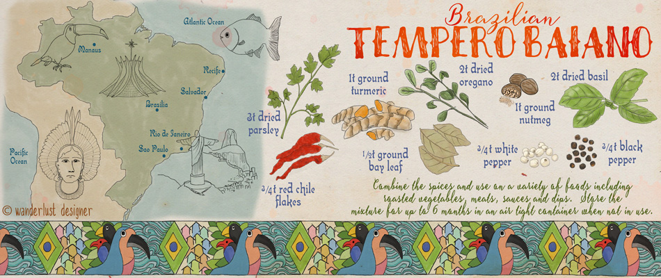 Brazilian Tempero Baiano Spice Mix Illustrated Recipe by Wanderlust Designer
