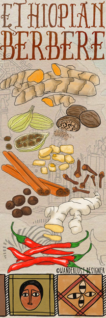 Ethiopian Berbere Spice Mix Recipe (illustration by Wanderlust Designer)