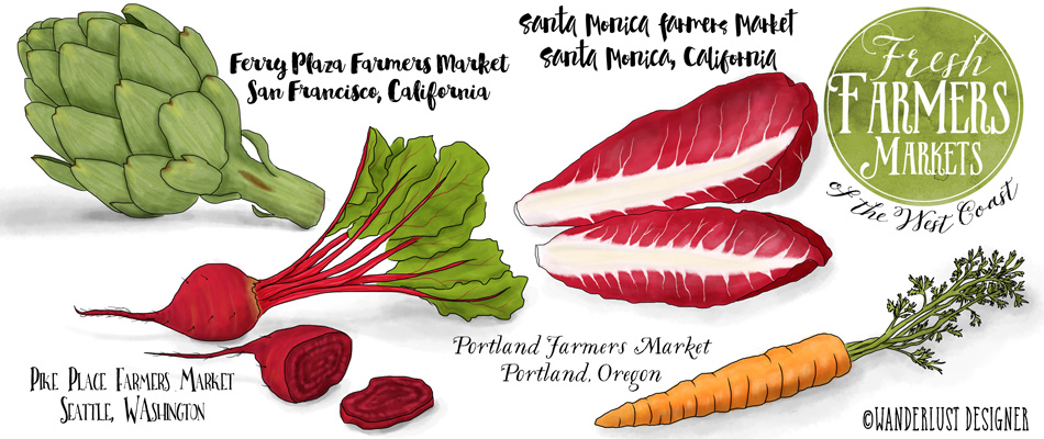 Fresh Farmers Markets of the West Coast (story and illustration by Wanderlust Designer)