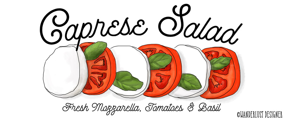 Fresh Caprese Salad from Italy (illustration by Wanderlust Designer)
