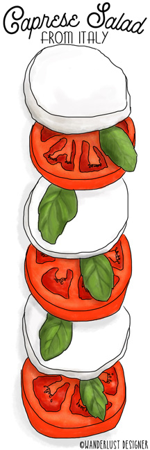 Fresh Caprese Salad from Italy (illustration by Wanderlust Designer)