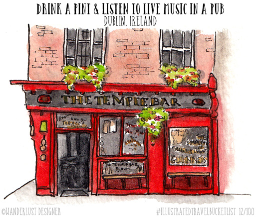 Drink a Pint in Dublin - Illustrated Travel Bucket List by Wanderlust Designer