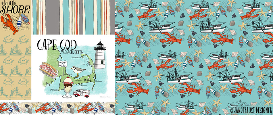 A Day at the Shore Collection Surface Design and Illustrations by Betsy Beier, Wanderlust Designer