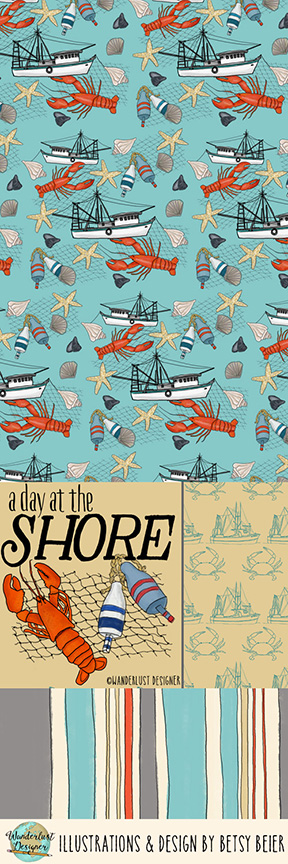 A Day at the Shore Patterns and Illustrations Collection by Betsy Beier, Wanderlust Designer
