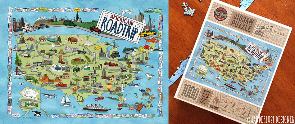 American Road Trip Puzzle for True South Puzzle (Illustrated by Wanderlust Designer)