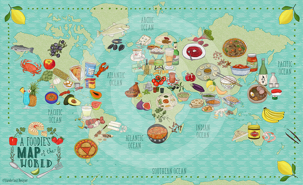 Foodie Map of the World by Betsy Beier, Wanderlust Designer