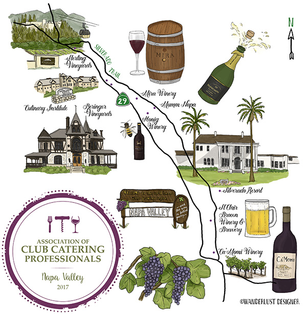 Custom Illustrated Map of Napa Valley for ACCP Conference