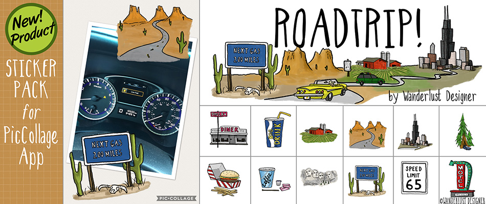 Road Trip Sticker Pack for Pic Collage by Wanderlust Designer
