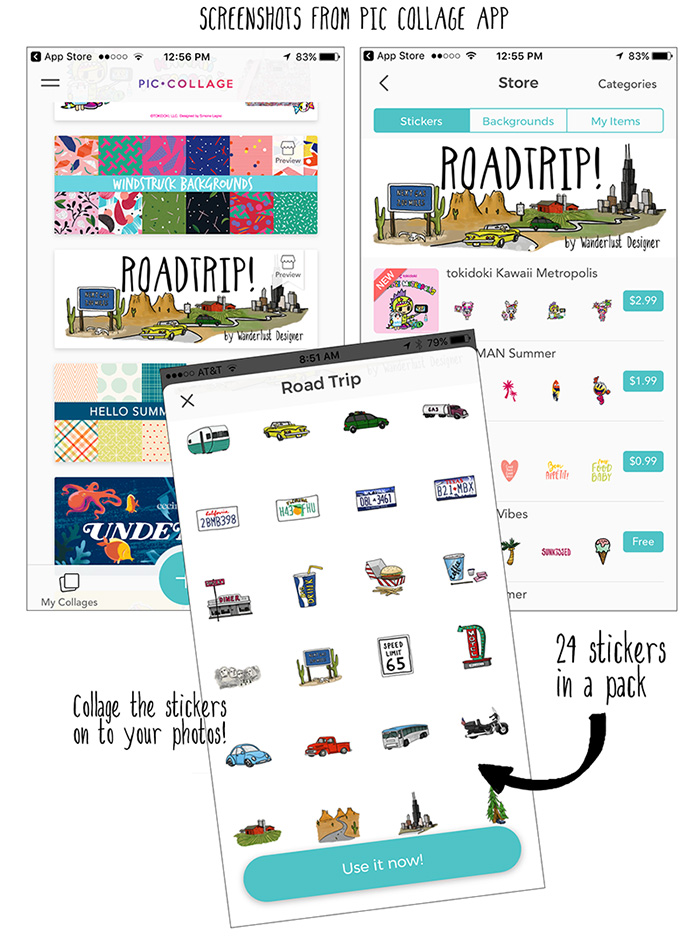 Road Trip Sticker Pack in Pic Collage App by Wanderlust Designer