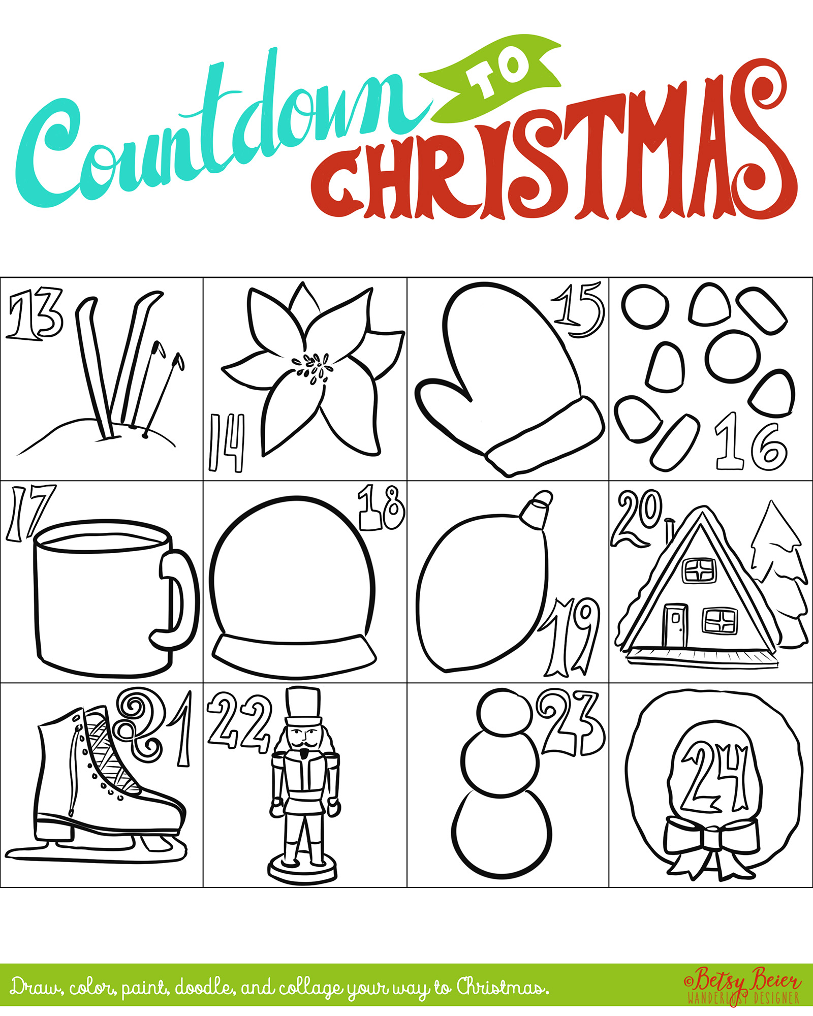 Free Printable Countdown to Christmas Art Project - Days 13-24 by Betsy Beier