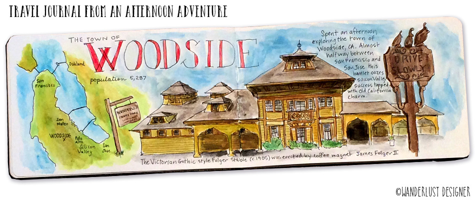 Travel Journal Spread from An Afternoon Adventure: Woodside, CA by Betsy Beier
